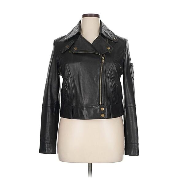 Guess Black Leather Moto Jacket Gold Zipper XL - Picture 1 of 4